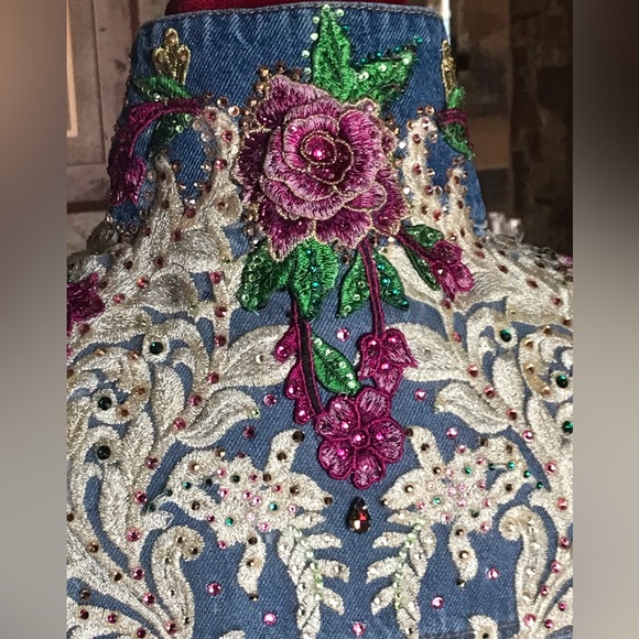 Victorian Rose Embellished Denim Duster- Unique - Picture 4 of 13